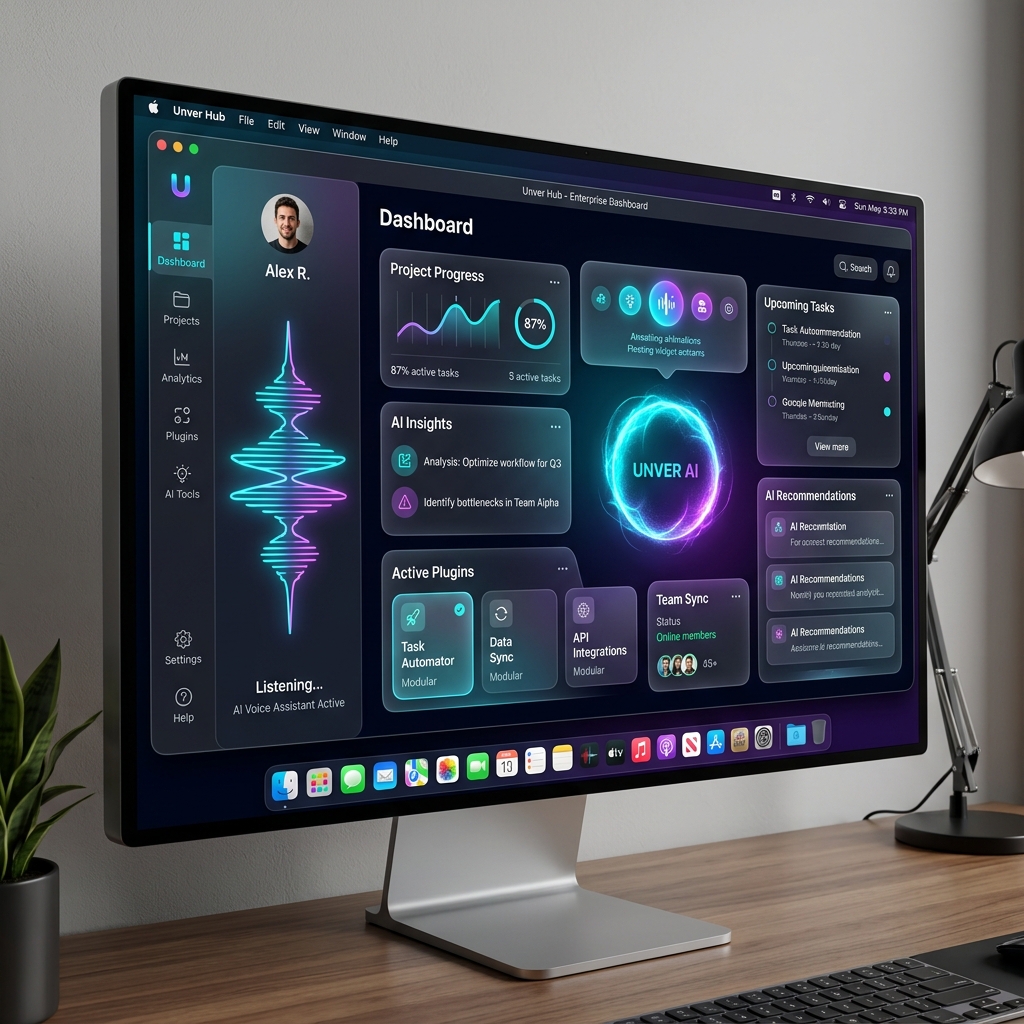 Unver Hub AI Desktop Assistant Dashboard Mockup